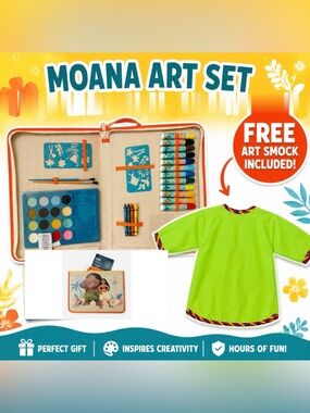 NEW Disney Moana Art Set w/ FREE IKEA Kids Art Smock AS IS